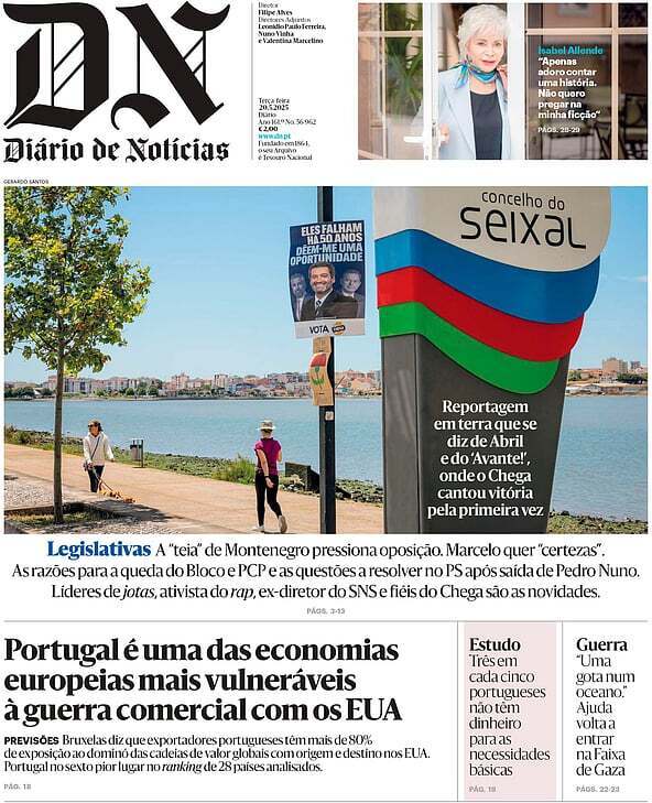 Di&aacute;rio de Not&iacute;cias: Capa da Edi&ccedil;&atilde;o de ter&ccedil;a-feira, 20 de maio 2025