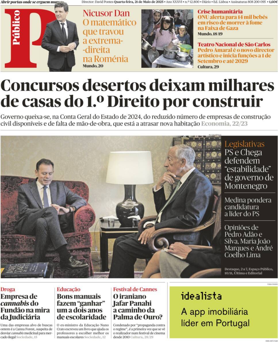 P&uacute;blico: Capa da Edi&ccedil;&atilde;o de quarta-feira, 21 de maio 2025