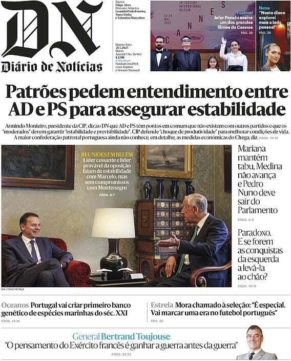 Di&aacute;rio de Not&iacute;cias: Capa da Edi&ccedil;&atilde;o de quarta-feira, 21 de maio 2025