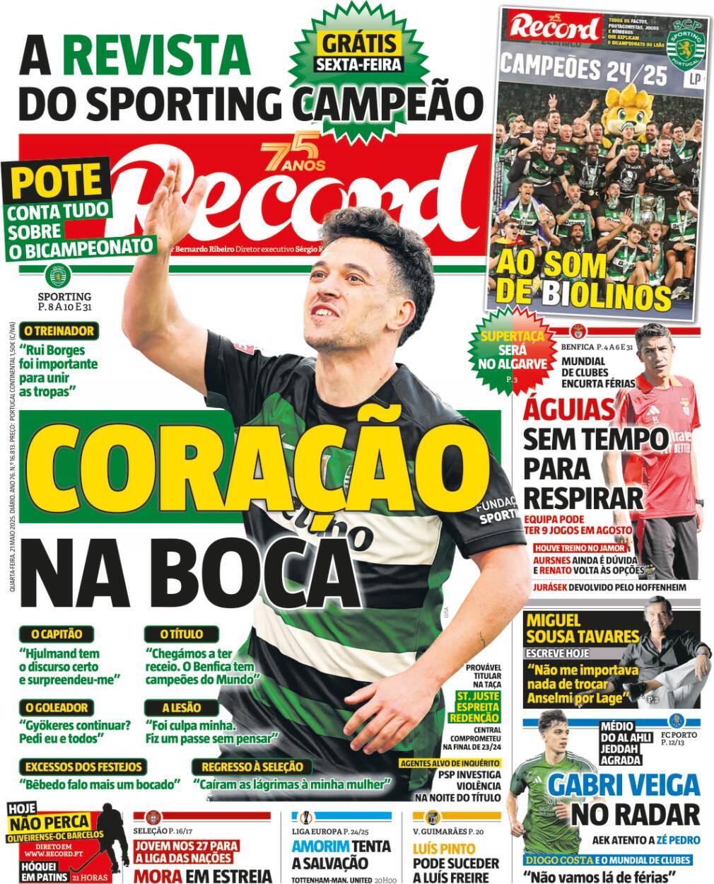 Record: Capa da Edi&ccedil;&atilde;o de quarta-feira, 21 de maio 2025