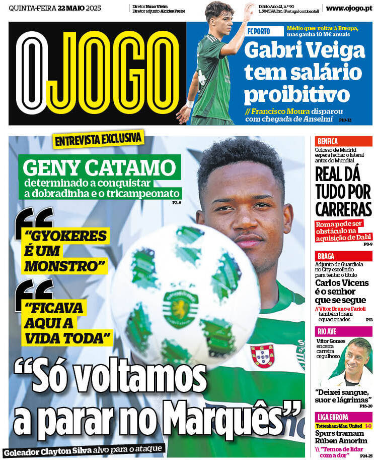 O Jogo: Capa da Edi&ccedil;&atilde;o de quinta-feira, 22 de maio 2025