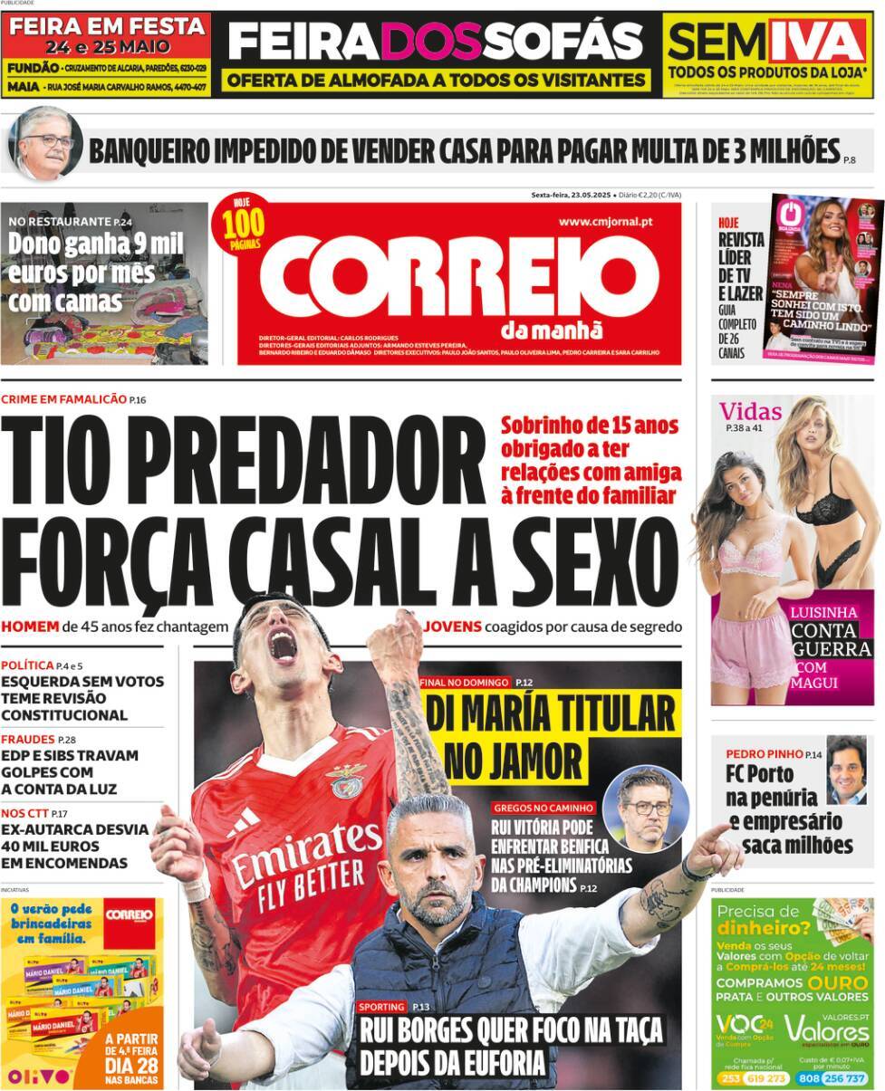 Correio da Manh&atilde;: Capa da Edi&ccedil;&atilde;o de sexta-feira, 23 de maio 2025