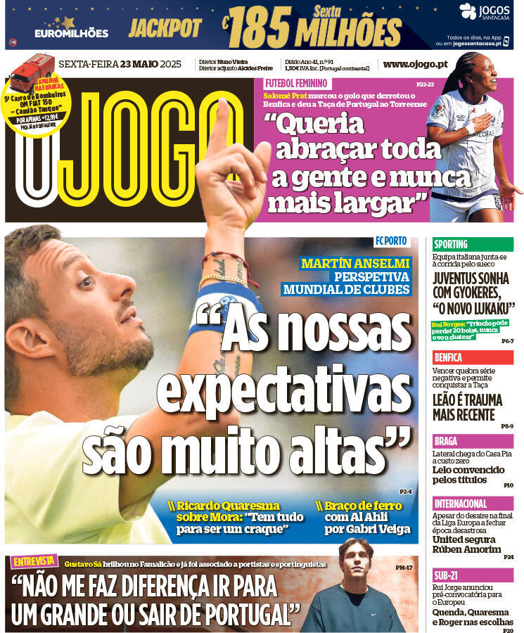 O Jogo: Capa da Edi&ccedil;&atilde;o de sexta-feira, 23 de maio 2025