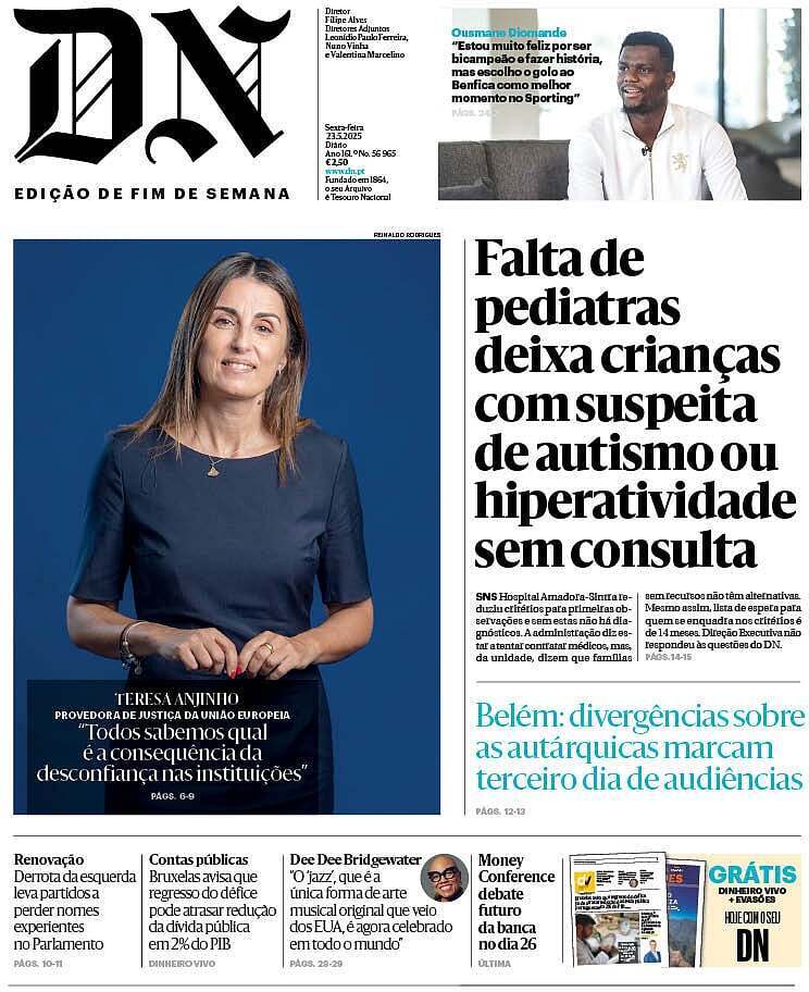 Di&aacute;rio de Not&iacute;cias: Capa da Edi&ccedil;&atilde;o de sexta-feira, 23 de maio 2025