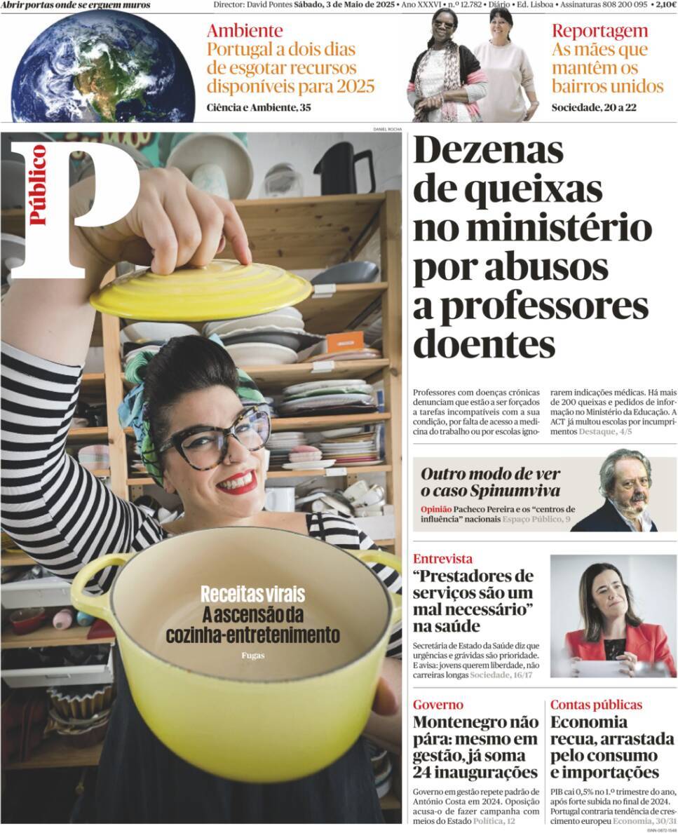 P&uacute;blico: Capa da Edi&ccedil;&atilde;o de s&aacute;bado, 03 de maio 2025