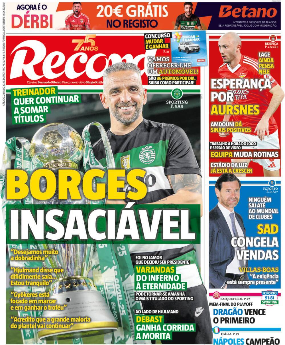 Record: Capa da Edi&ccedil;&atilde;o de s&aacute;bado, 24 de maio 2025