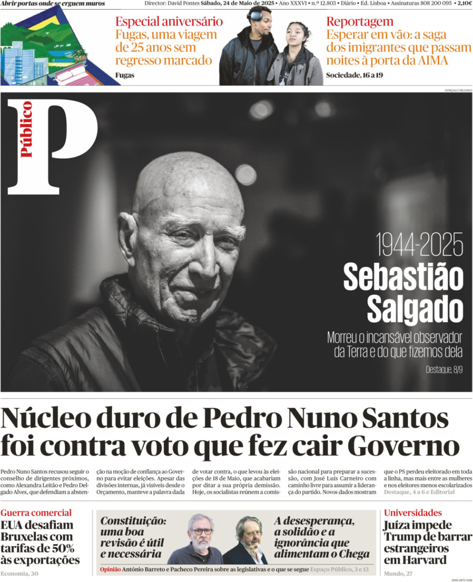 P&uacute;blico: Capa da Edi&ccedil;&atilde;o de s&aacute;bado, 24 de maio 2025