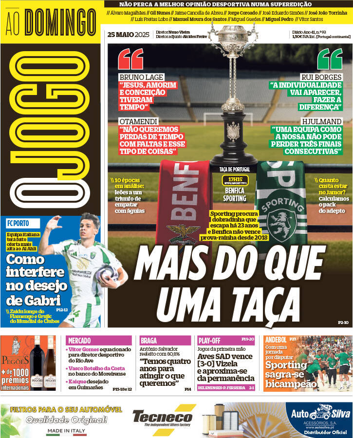 O Jogo: Capa da Edi&ccedil;&atilde;o de domingo, 25 de maio 2025