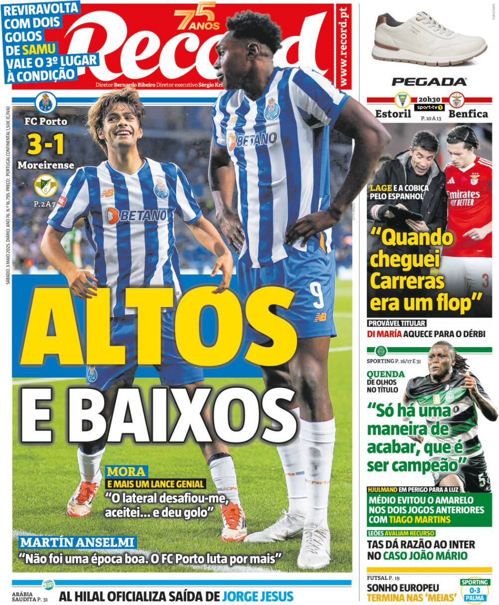 Record: Capa da Edi&ccedil;&atilde;o de s&aacute;bado, 03 de maio 2025