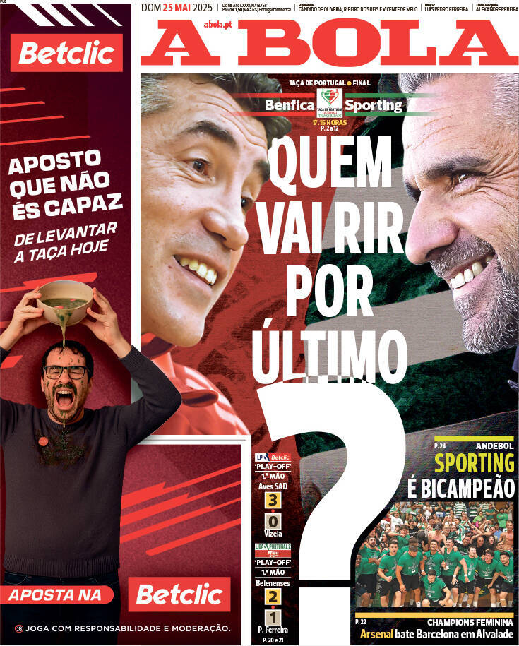 A Bola: Capa da Edi&ccedil;&atilde;o de domingo, 25 de maio 2025