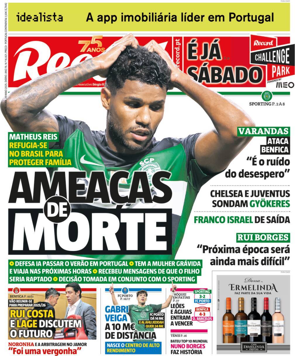 Record: Capa da Edi&ccedil;&atilde;o de quinta-feira, 29 de maio 2025