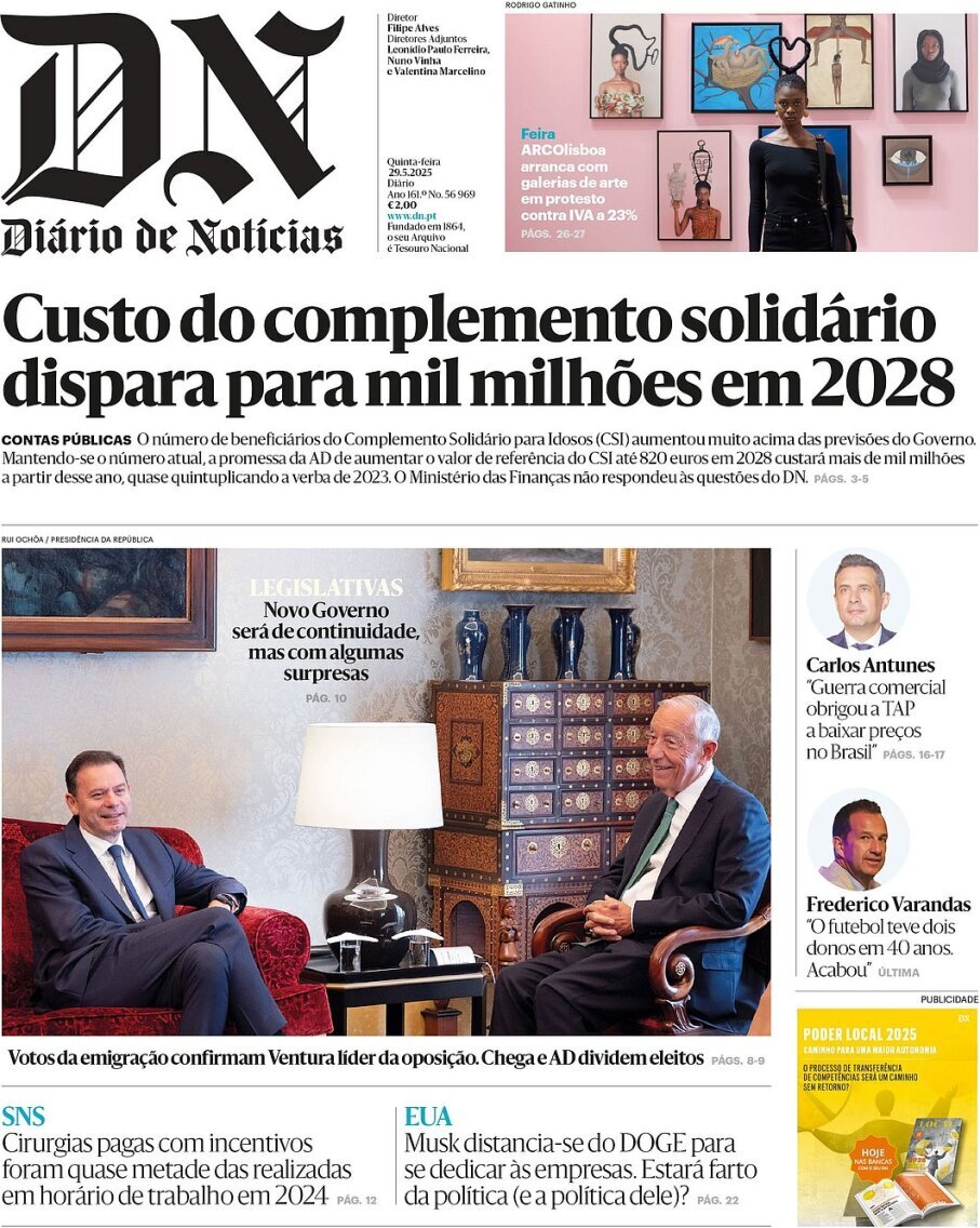 Di&aacute;rio de Not&iacute;cias: Capa da Edi&ccedil;&atilde;o de quinta-feira, 29 de maio 2025