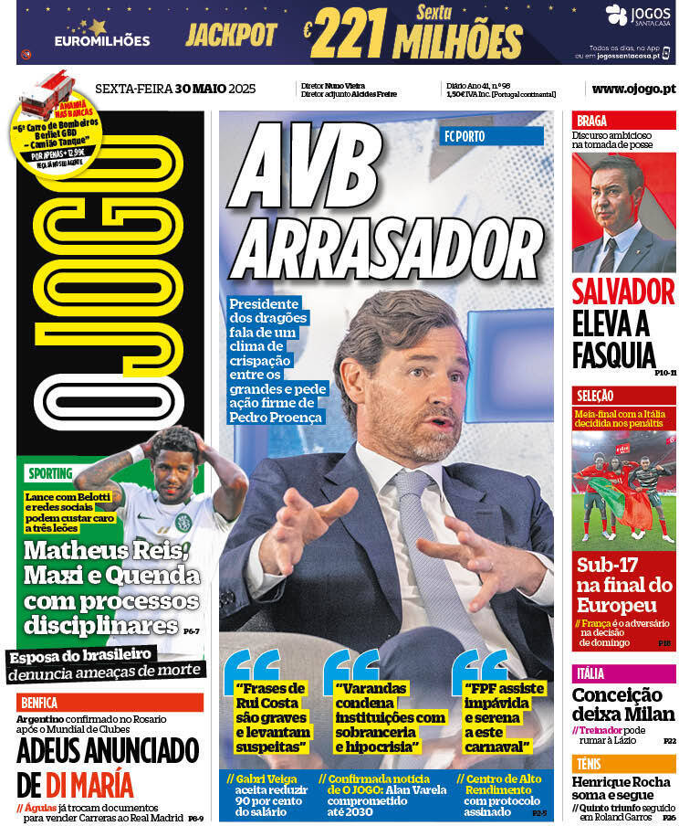 O Jogo: Capa da Edi&ccedil;&atilde;o de sexta-feira, 30 de maio 2025