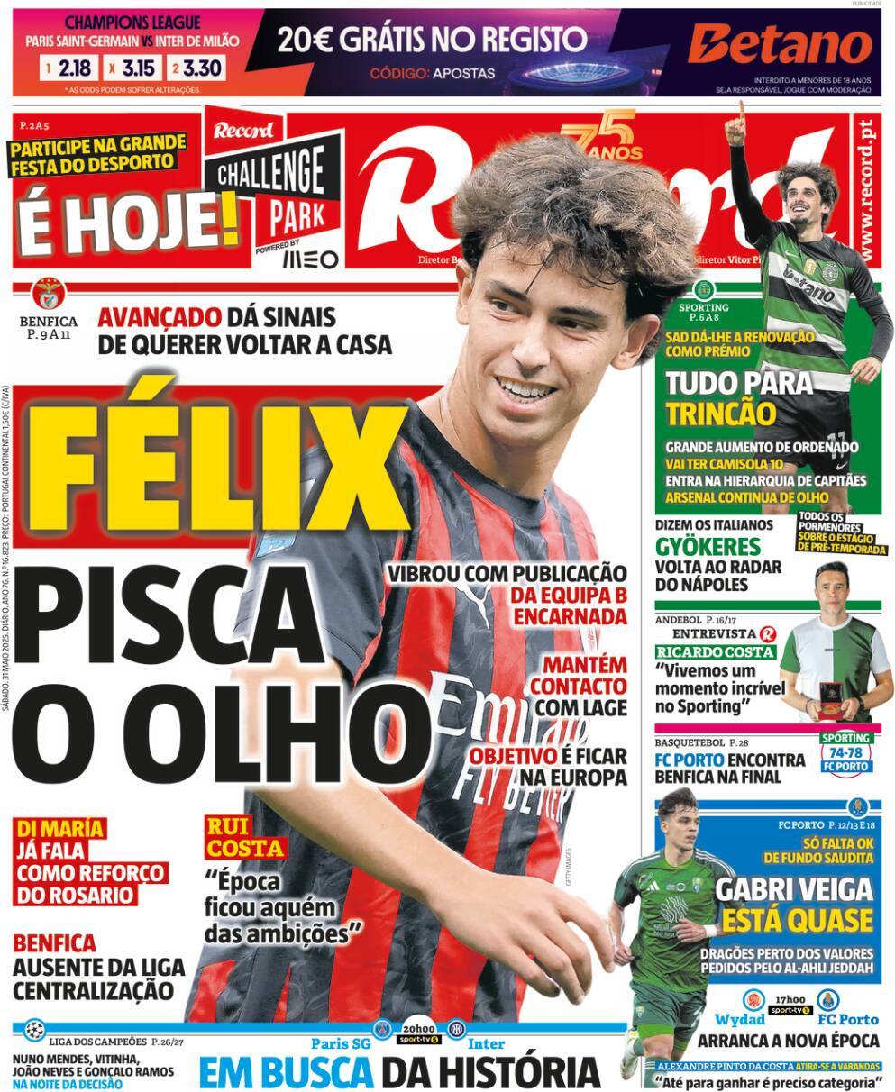Record: Capa da Edi&ccedil;&atilde;o de s&aacute;bado, 31 de maio 2025