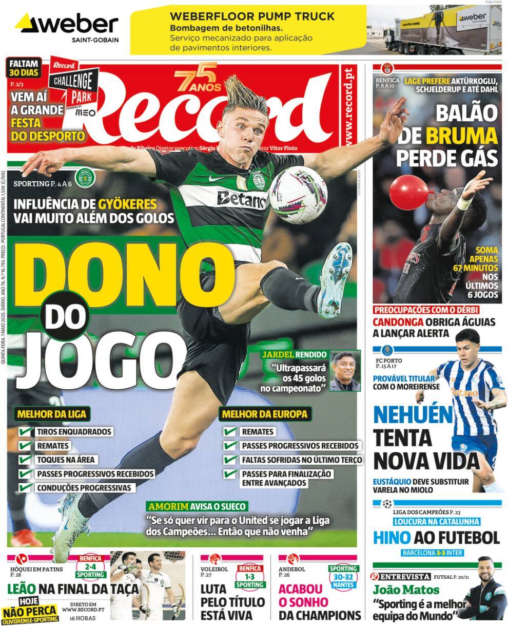 Record: Capa da Edi&ccedil;&atilde;o de quinta-feira, 01 de maio 2025