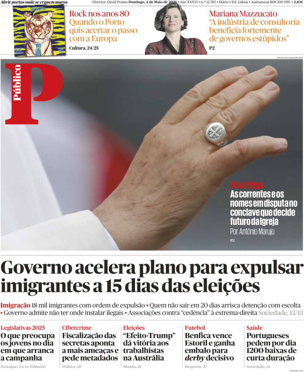 P&uacute;blico: Capa da Edi&ccedil;&atilde;o de domingo, 04 de maio 2025