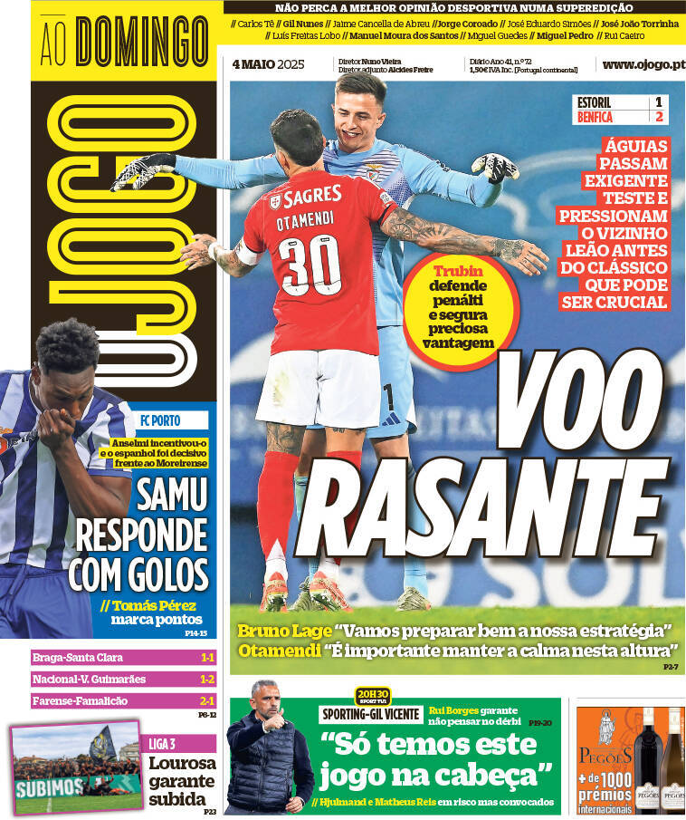 O Jogo: Capa da Edi&ccedil;&atilde;o de domingo, 04 de maio 2025