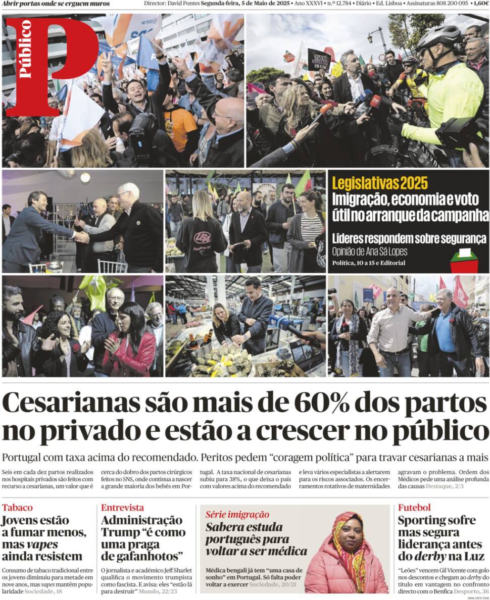 P&uacute;blico: Capa da Edi&ccedil;&atilde;o de segunda-feira, 05 de maio 2025