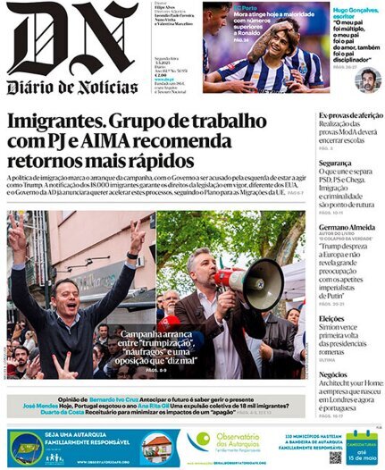 Di&aacute;rio de Not&iacute;cias: Capa da Edi&ccedil;&atilde;o de segunda-feira, 05 de maio 2025