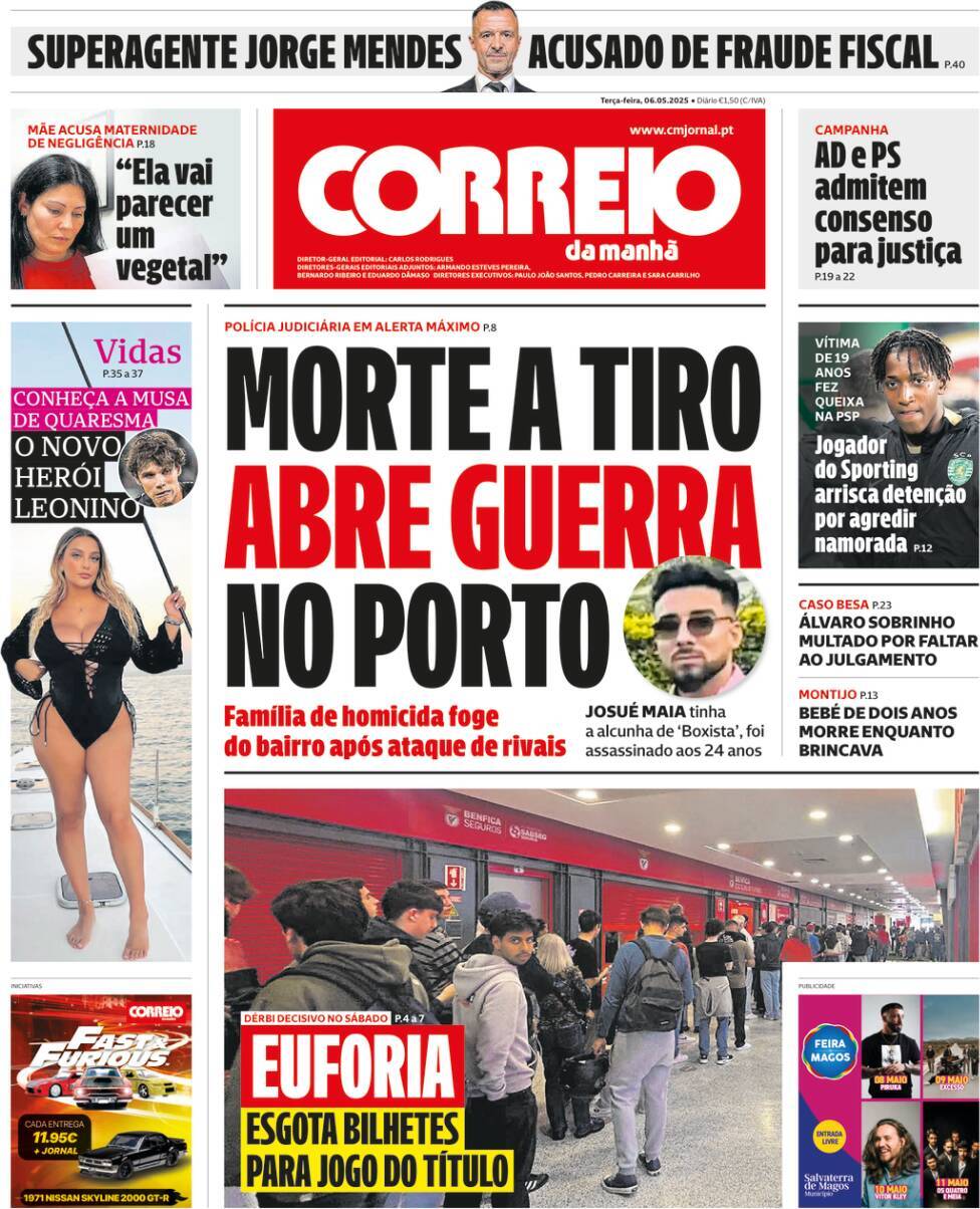 Correio da Manh&atilde;: Capa da Edi&ccedil;&atilde;o de ter&ccedil;a-feira, 06 de maio 2025