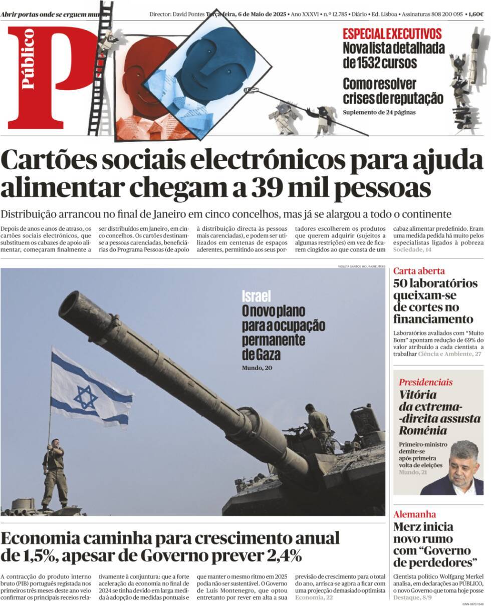 P&uacute;blico: Capa da Edi&ccedil;&atilde;o de ter&ccedil;a-feira, 06 de maio 2025