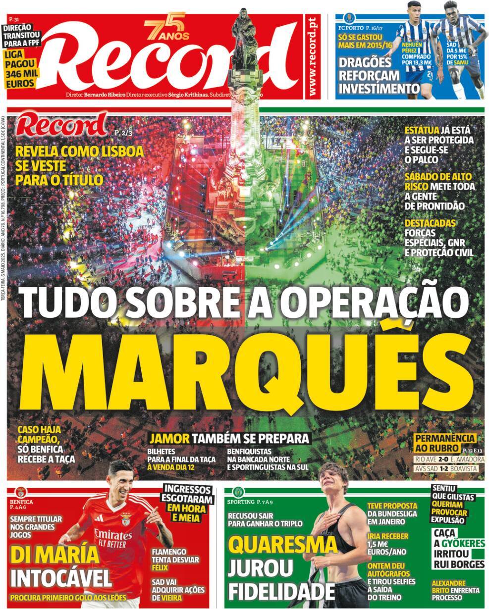 Record: Capa da Edi&ccedil;&atilde;o de ter&ccedil;a-feira, 06 de maio 2025