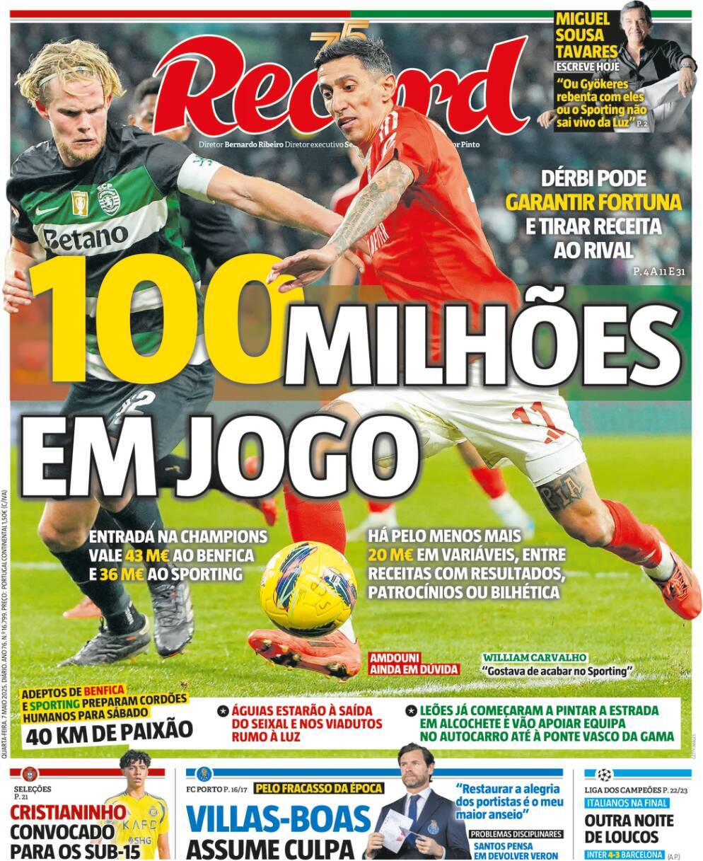 Record: Capa da Edi&ccedil;&atilde;o de quarta-feira, 07 de maio 2025