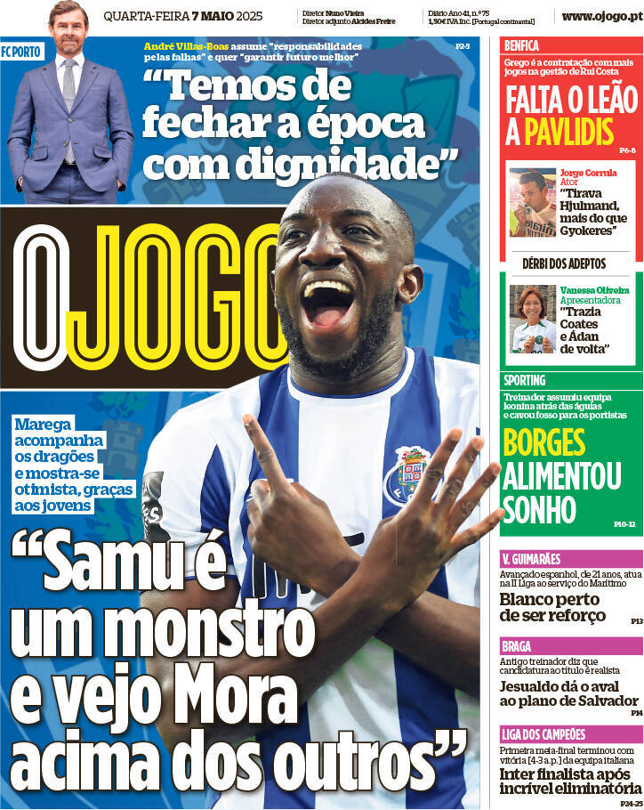 O Jogo: Capa da Edi&ccedil;&atilde;o de quarta-feira, 07 de maio 2025