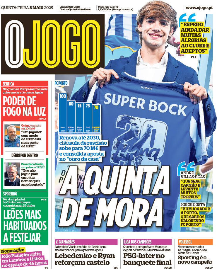 O Jogo: Capa da Edi&ccedil;&atilde;o de quinta-feira, 08 de maio 2025