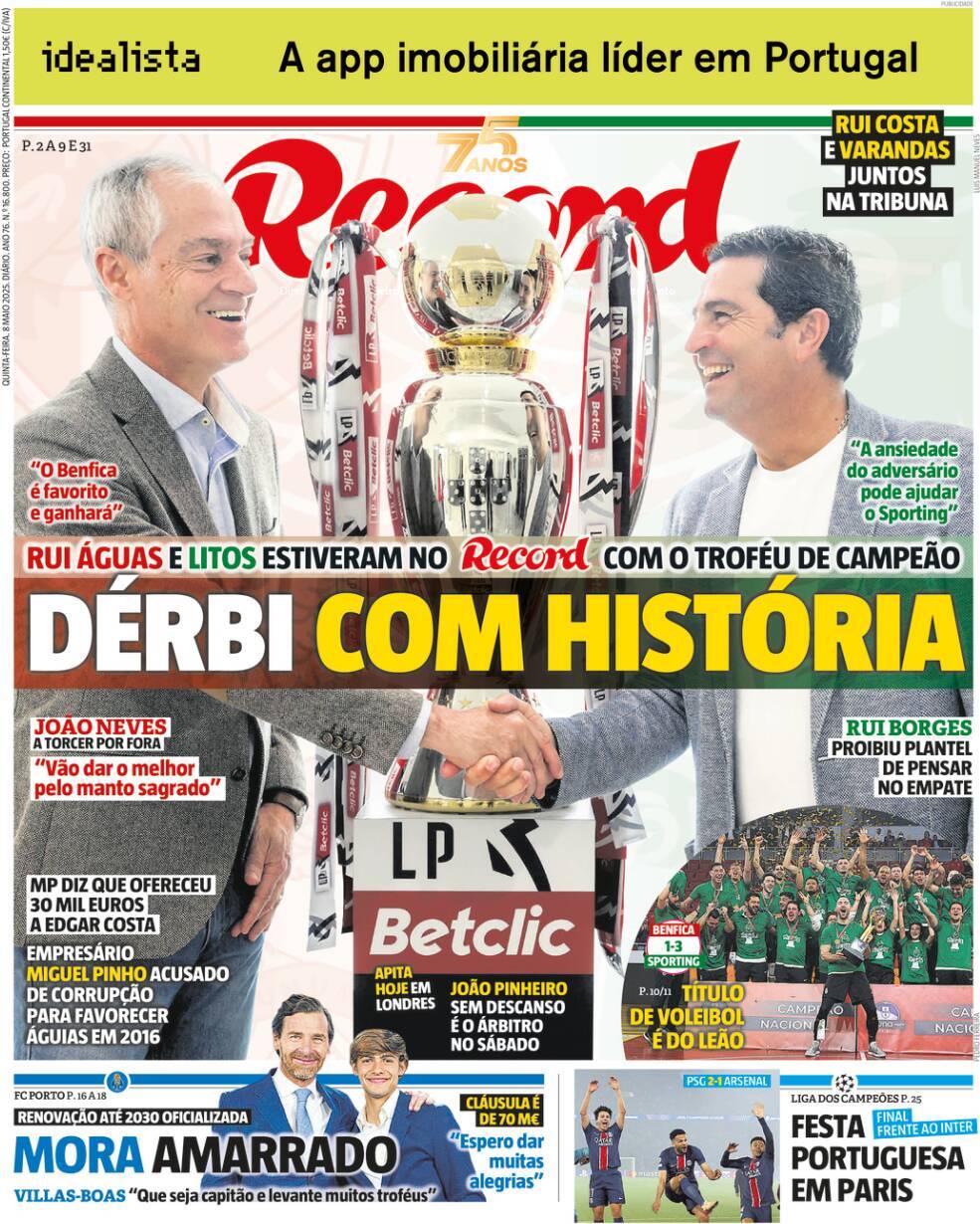 Record: Capa da Edi&ccedil;&atilde;o de quinta-feira, 08 de maio 2025