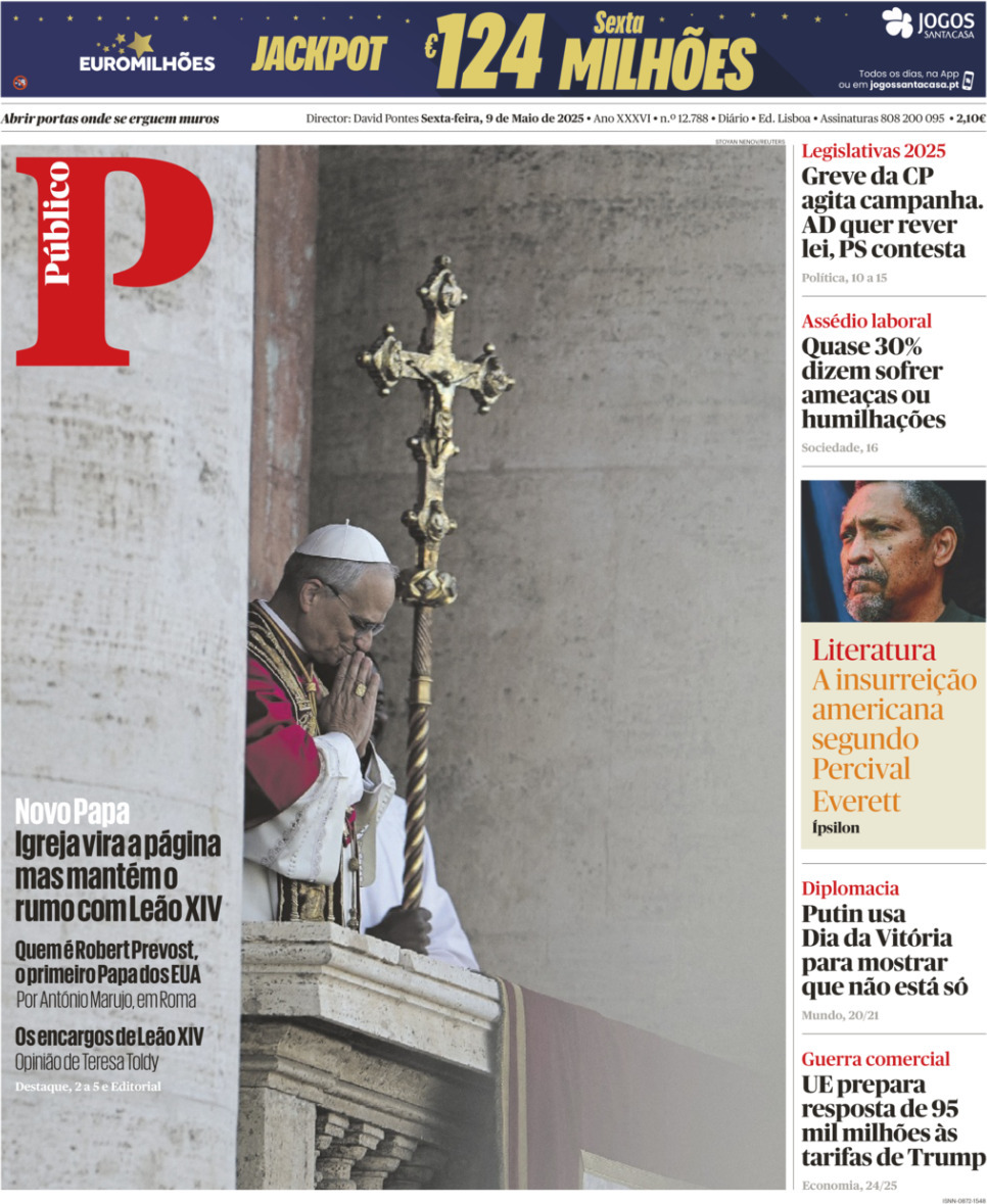 P&uacute;blico: Capa da Edi&ccedil;&atilde;o de sexta-feira, 09 de maio 2025