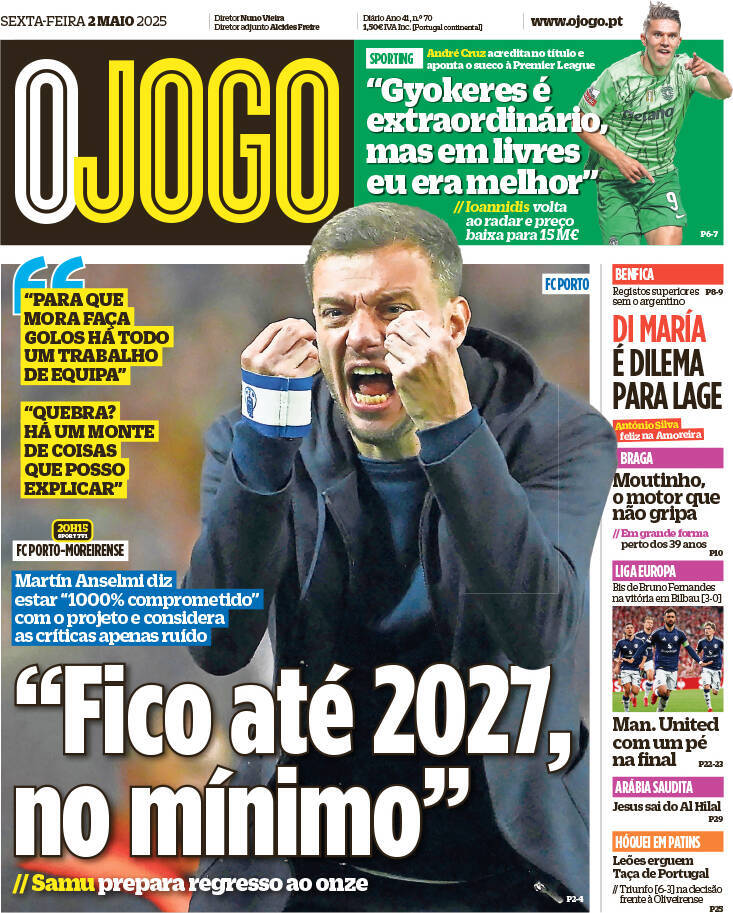 O Jogo: Capa da Edi&ccedil;&atilde;o de sexta-feira, 02 de maio 2025