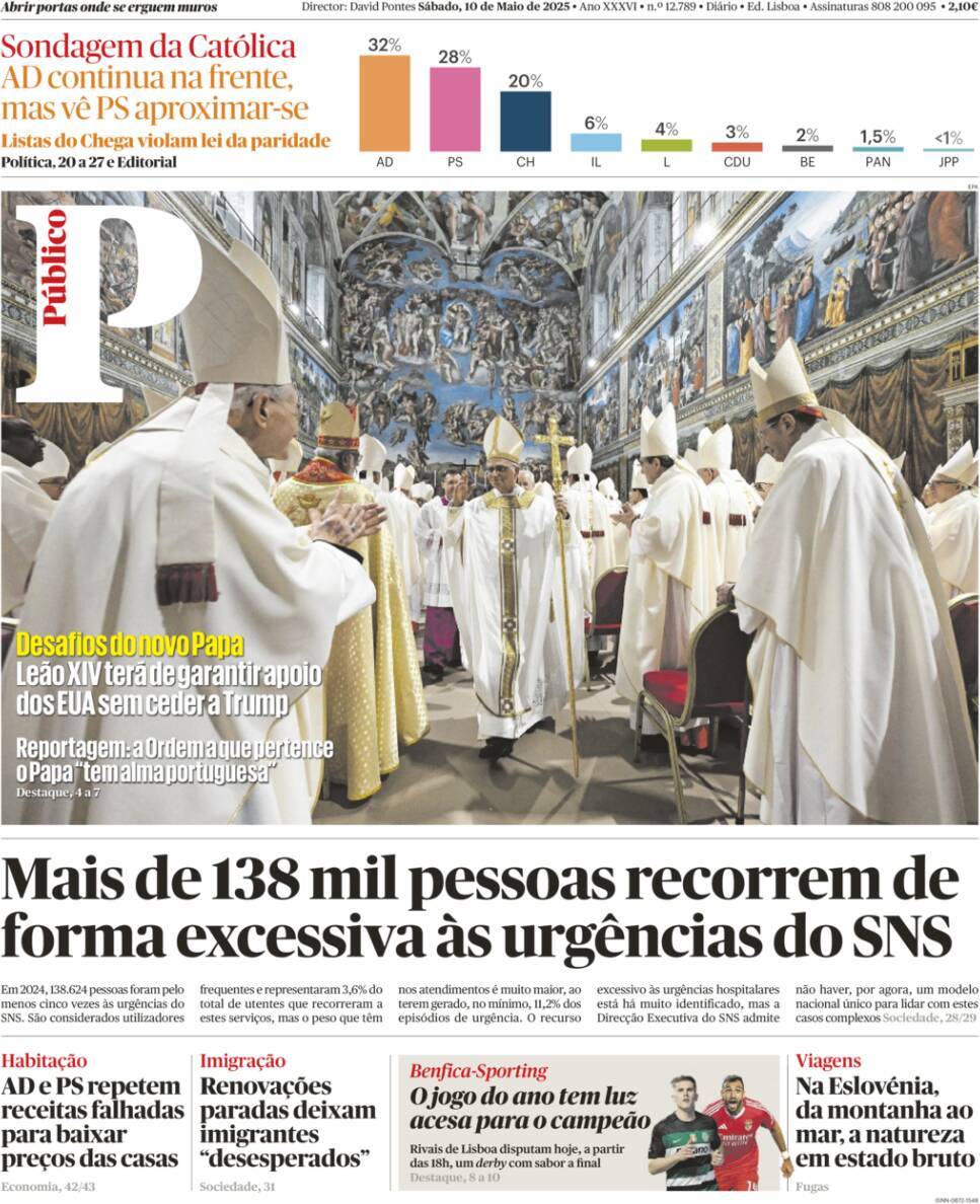 P&uacute;blico: Capa da Edi&ccedil;&atilde;o de s&aacute;bado, 10 de maio 2025