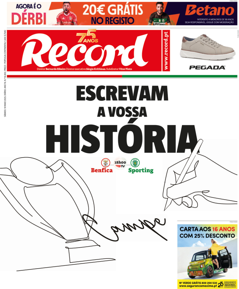 Record: Capa da Edi&ccedil;&atilde;o de s&aacute;bado, 10 de maio 2025
