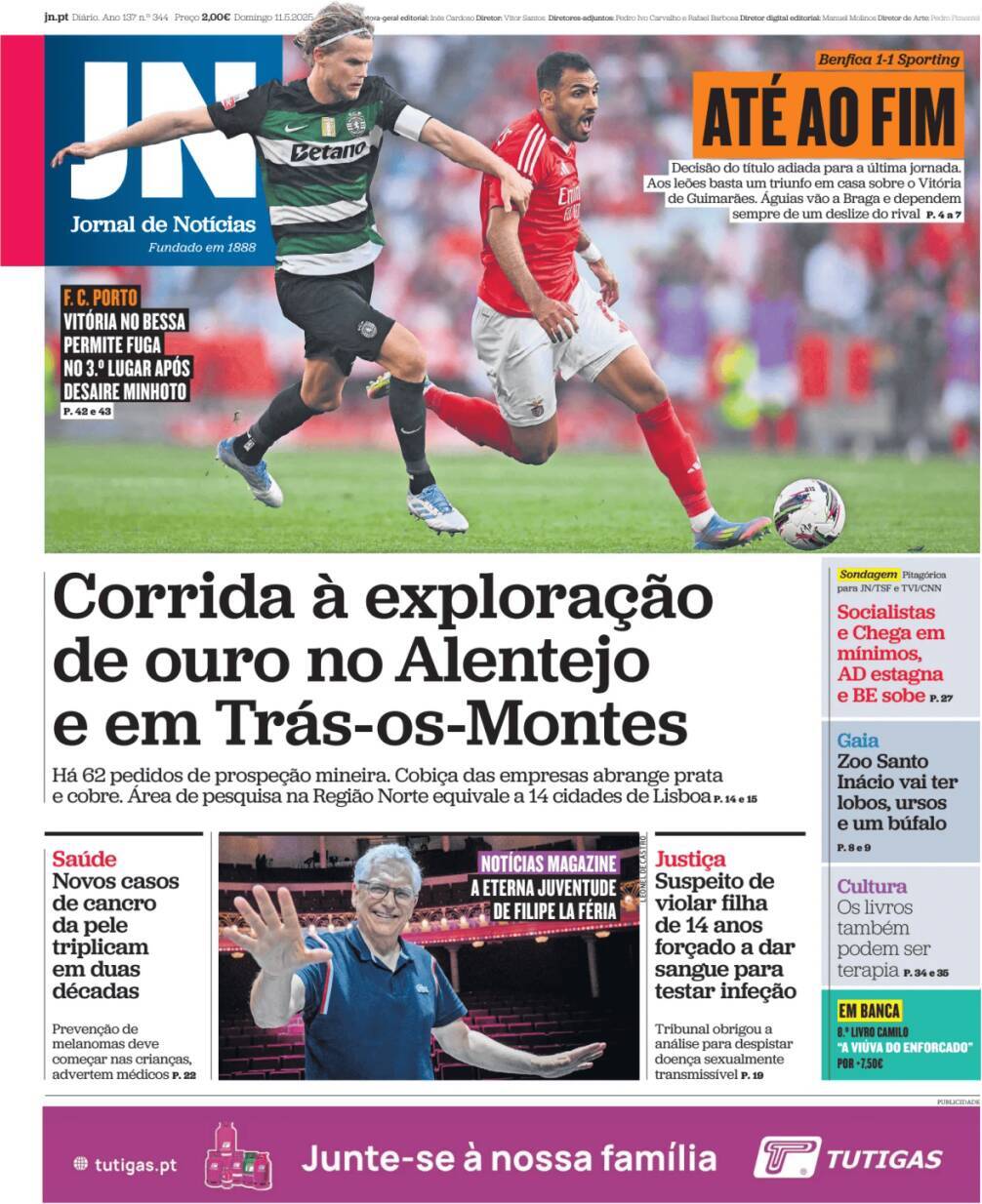 Jornal de Not&iacute;cias: Capa da Edi&ccedil;&atilde;o de domingo, 11 de maio 2025