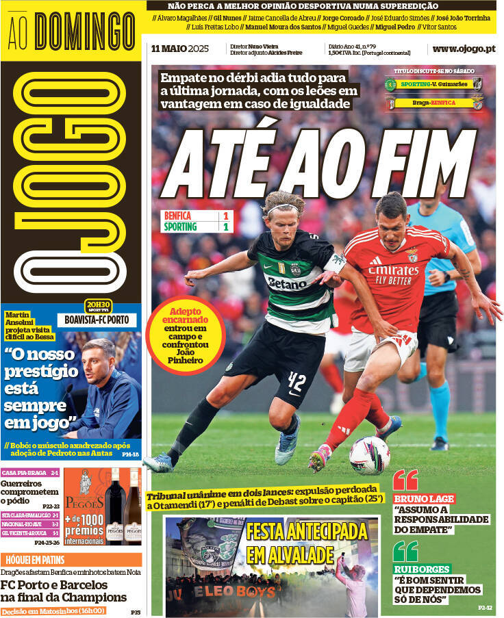 O Jogo: Capa da Edi&ccedil;&atilde;o de domingo, 11 de maio 2025