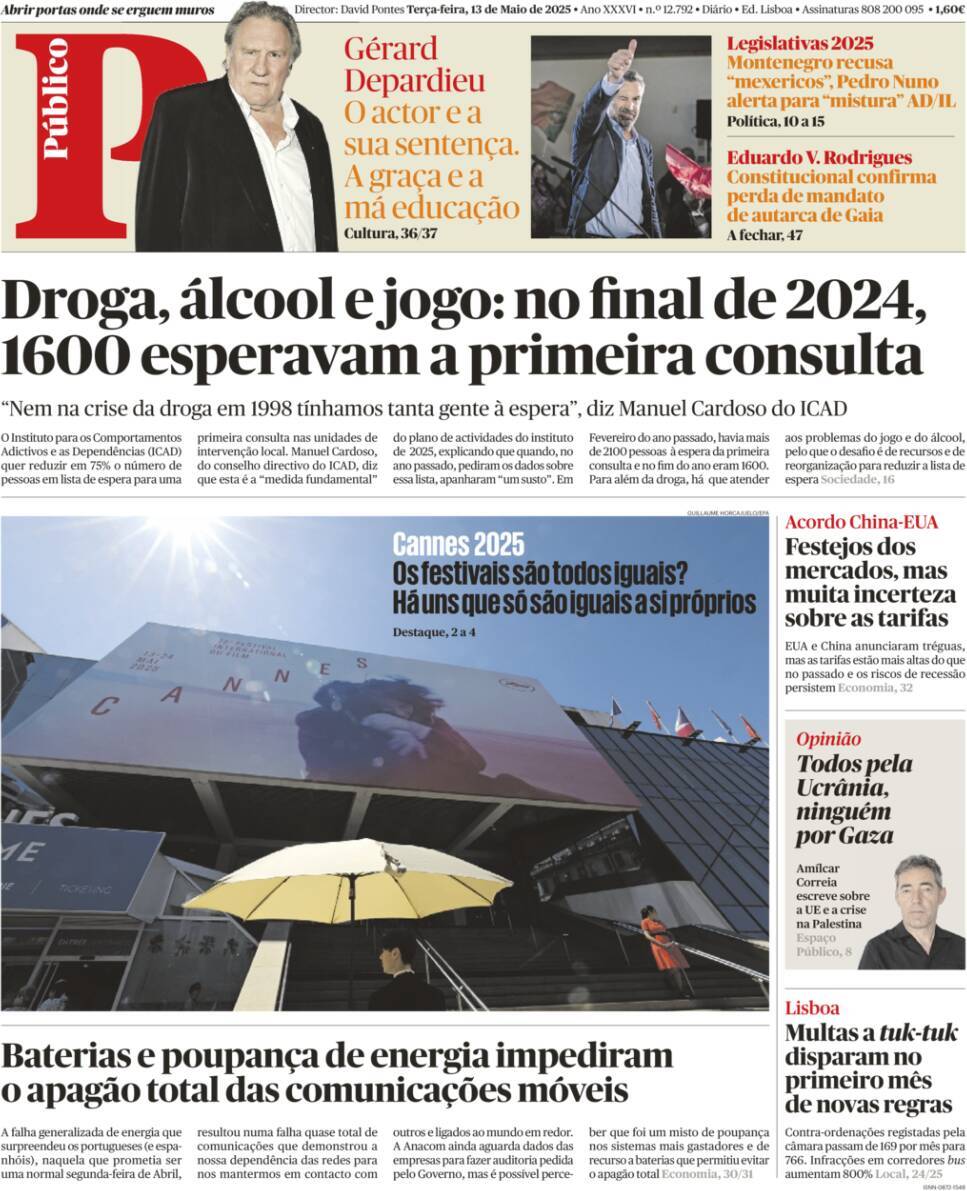 P&uacute;blico: Capa da Edi&ccedil;&atilde;o de ter&ccedil;a-feira, 13 de maio 2025
