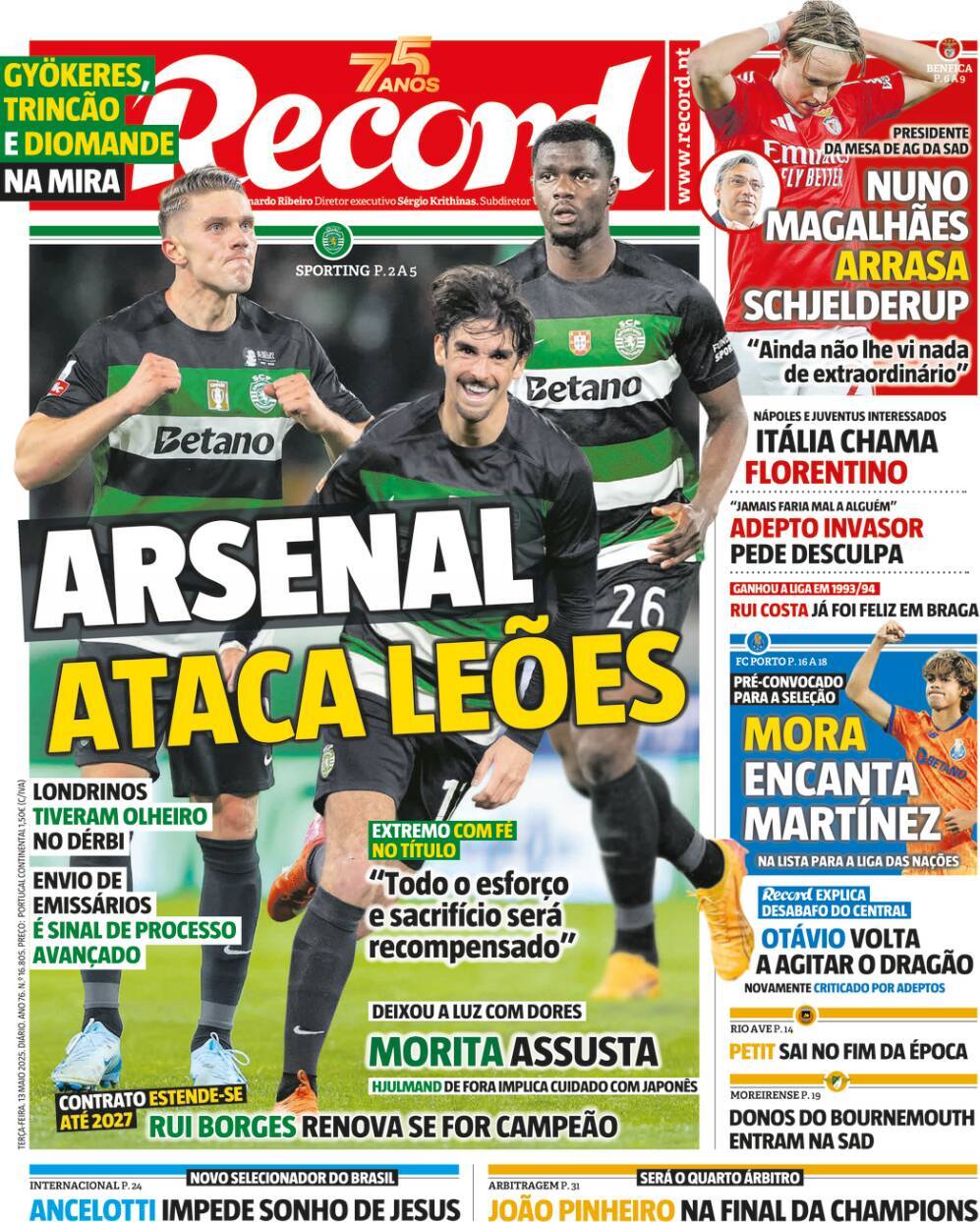 Record: Capa da Edi&ccedil;&atilde;o de ter&ccedil;a-feira, 13 de maio 2025