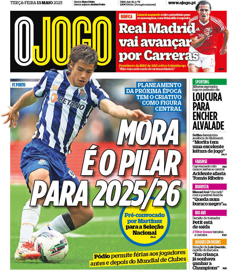 O Jogo: Capa da Edi&ccedil;&atilde;o de ter&ccedil;a-feira, 13 de maio 2025