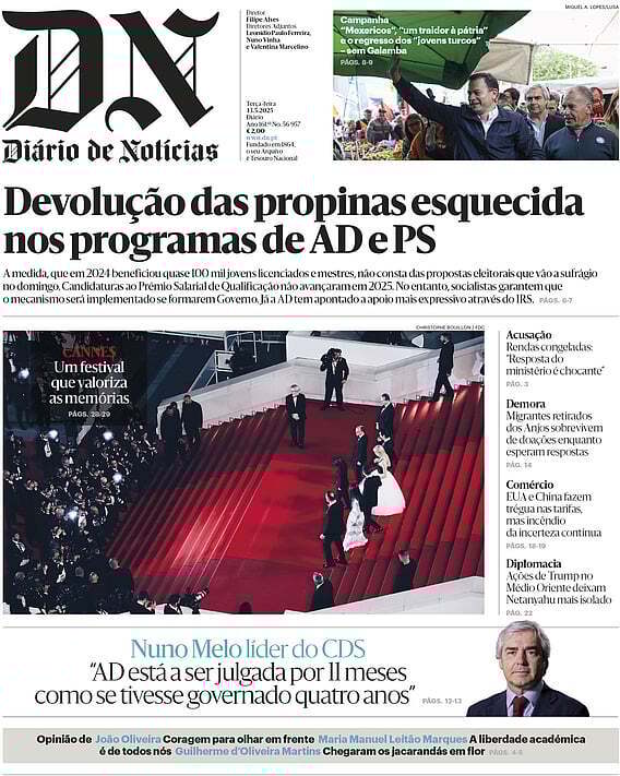 Di&aacute;rio de Not&iacute;cias: Capa da Edi&ccedil;&atilde;o de ter&ccedil;a-feira, 13 de maio 2025