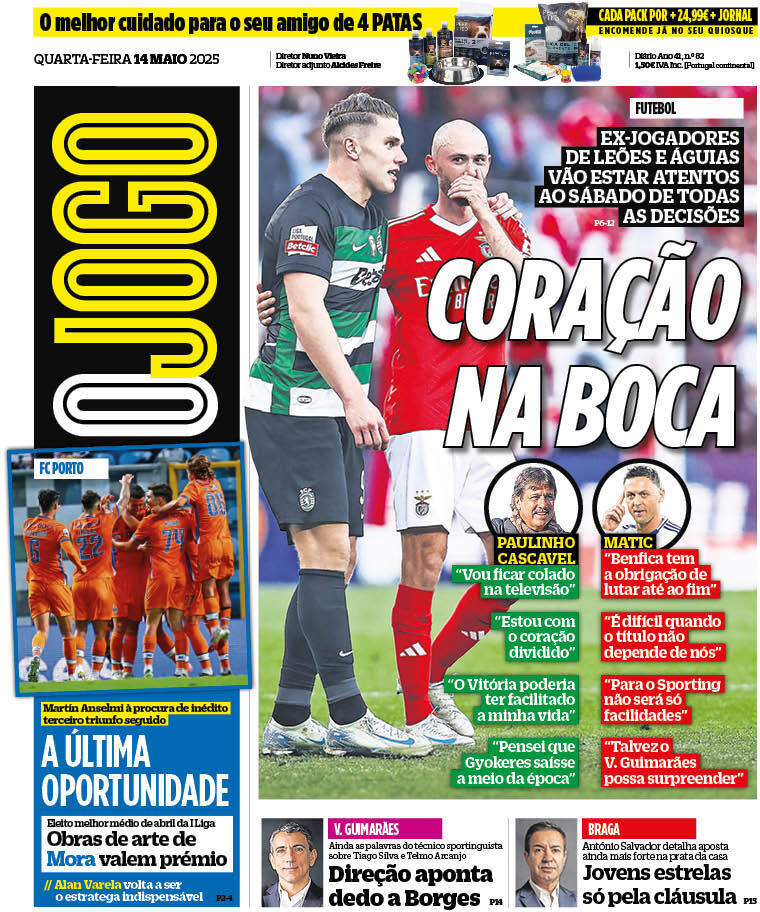 O Jogo: Capa da Edi&ccedil;&atilde;o de quarta-feira, 14 de maio 2025