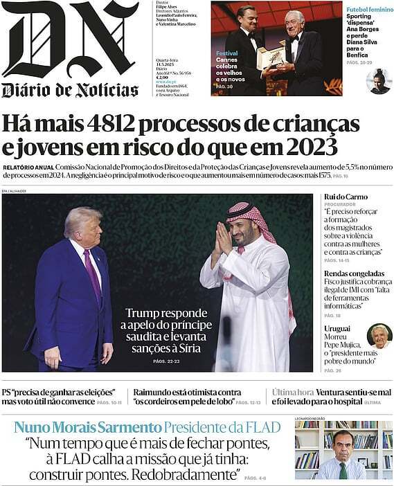 Di&aacute;rio de Not&iacute;cias: Capa da Edi&ccedil;&atilde;o de quarta-feira, 14 de maio 2025