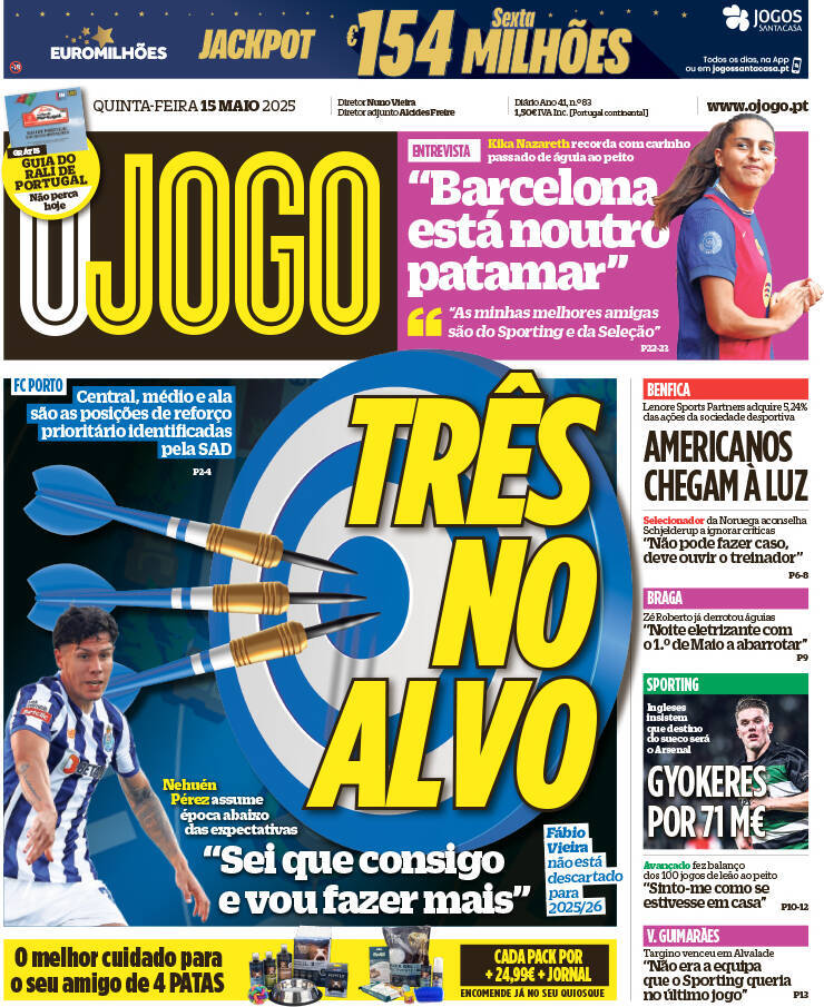 O Jogo: Capa da Edi&ccedil;&atilde;o de quinta-feira, 15 de maio 2025