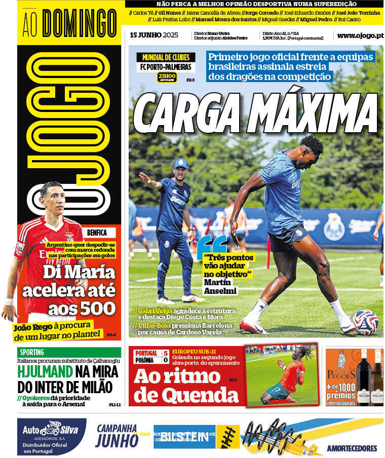 O Jogo: Capa da Edi&ccedil;&atilde;o de domingo, 15 de junho 2025