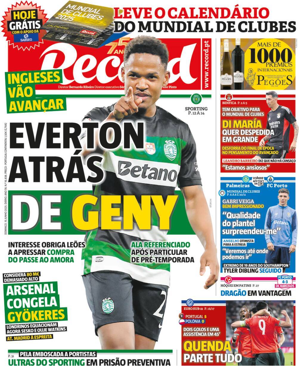 Record: Capa da Edi&ccedil;&atilde;o de domingo, 15 de junho 2025