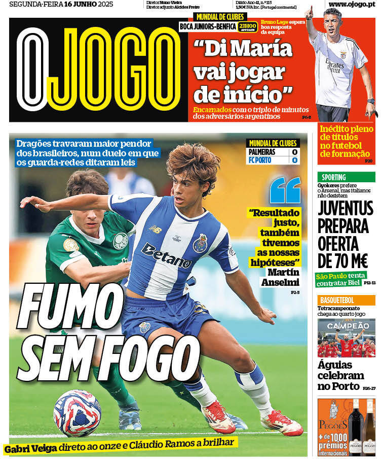 O Jogo: Capa da Edi&ccedil;&atilde;o de segunda-feira, 16 de junho 2025