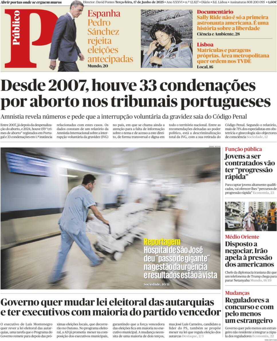 P&uacute;blico: Capa da Edi&ccedil;&atilde;o de ter&ccedil;a-feira, 17 de junho 2025