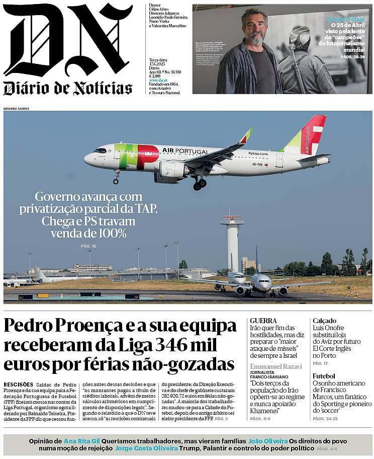Di&aacute;rio de Not&iacute;cias: Capa da Edi&ccedil;&atilde;o de ter&ccedil;a-feira, 17 de junho 2025