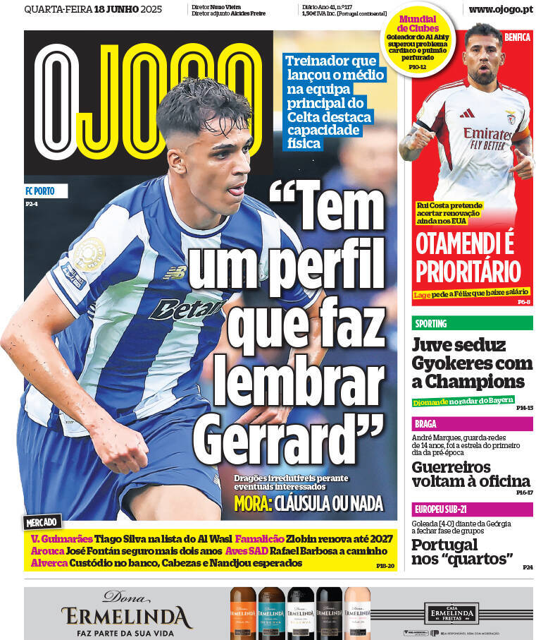 O Jogo: Capa da Edi&ccedil;&atilde;o de quarta-feira, 18 de junho 2025