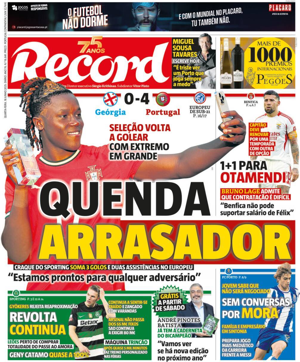 Record: Capa da Edi&ccedil;&atilde;o de quarta-feira, 18 de junho 2025